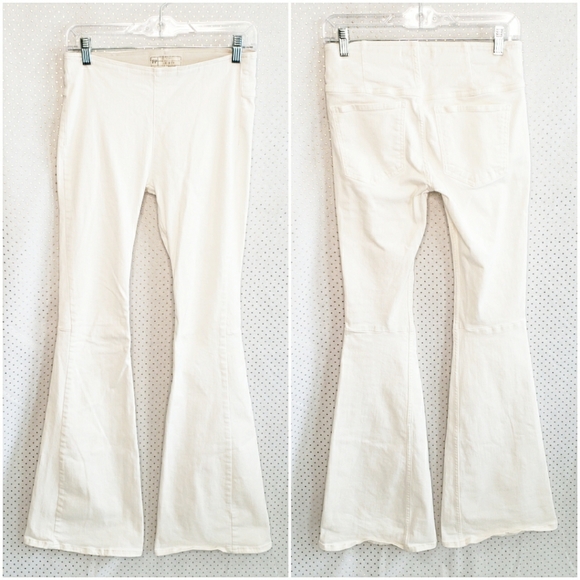 Free People Penny Pull On Flare Jeans Off White - Picture 2 of 8